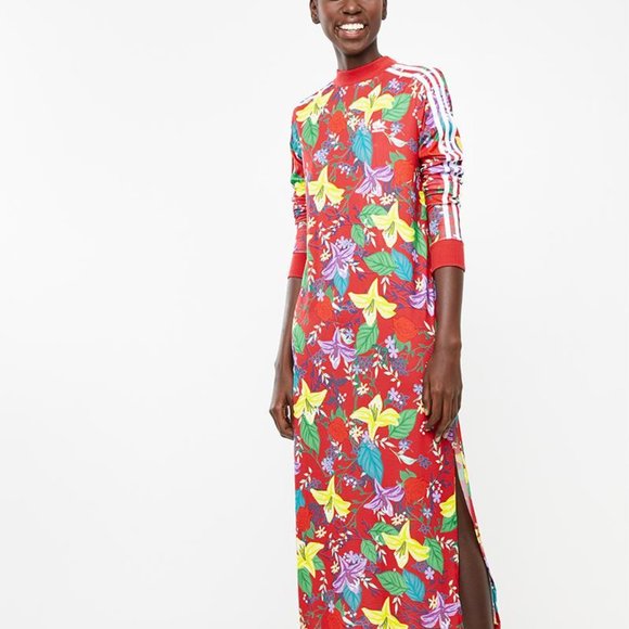 adidas | Dresses | Adidas Red Floral Maxi Dress Size Xs | Poshmark